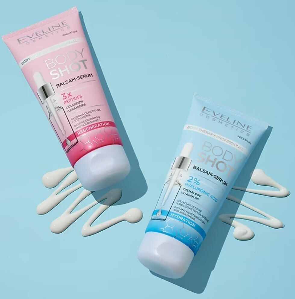 Eveline Body Therapy Professional Body Shot Regenerating Balm-Serum 3x Peptides Collagen Ceramides for Dry Skin Lacking Elasticity 200ml