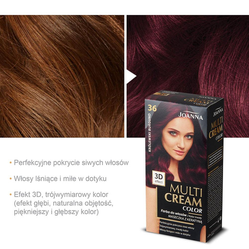 Joanna Multi Cream Color Farba do Włosów z Efektem 3D z Długotrwałym Efektem Nr 36 Królewski Burgund 1 Sztuka