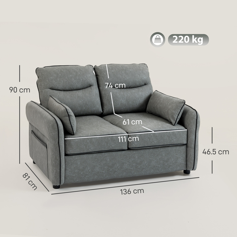 HOMCOM 2 Seater Sofa, Faux Leather Loveseat - Grey