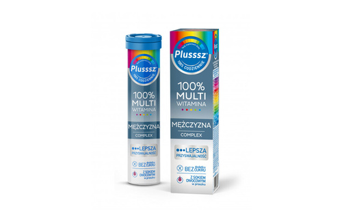Plusssz 100% Multivitamin Male Complex for Stress and Well-Being Effervescent Tablets with Blackberry and Orange Flavor 20 Pieces