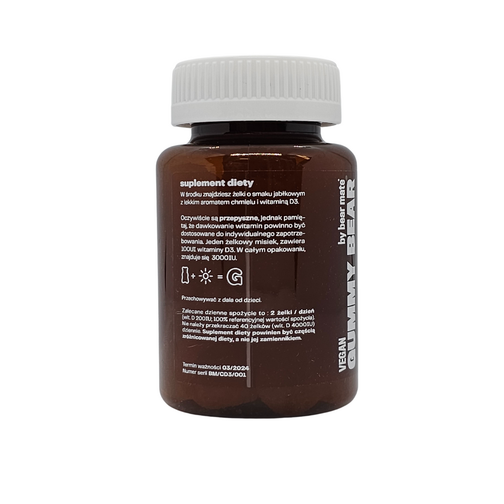 Gummy Bear by Bear Mate Delicious Apple Flavor Gummies with Vitamin D Vegan 30 Pieces