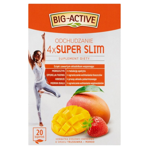Big-Active 4x Super Slim Slimming Herbal-Fruit Tea with Strawberry and Mango Flavor 20x2g