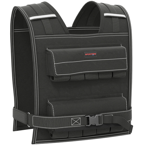 SPORTNOW 20KG Adjustable Weighted Vest, Running Weight Vest, with 30 Metal Weights, Reflective Strips, for Running, Exercise