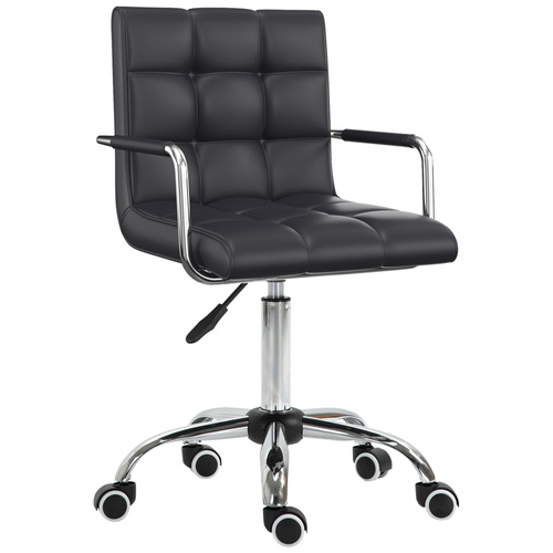 Vinsetto Makeup Vanity Chair, PU Leather Mid Back Office Chair with Adjustable Height, Armrest and Rolling Wheels, Black