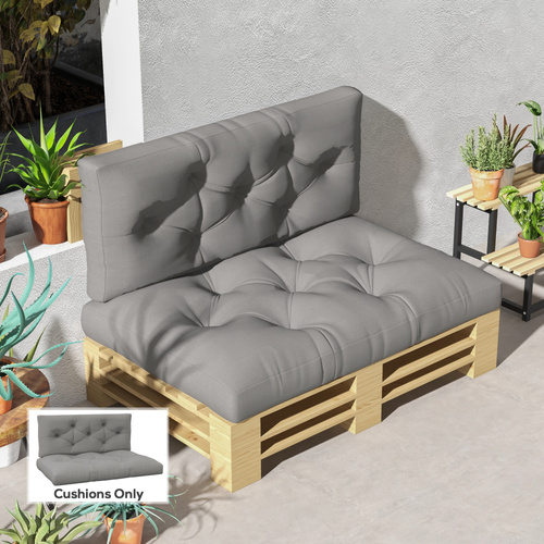 Outsunny Seat and Back Padded Pallet Cushion Set - Light Grey