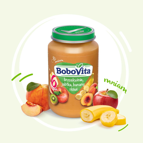 Bobovita Deser Brzoskwinie Jabłka Banany i Kiwi dla Niemowląt po 6 Miesiącu 190g