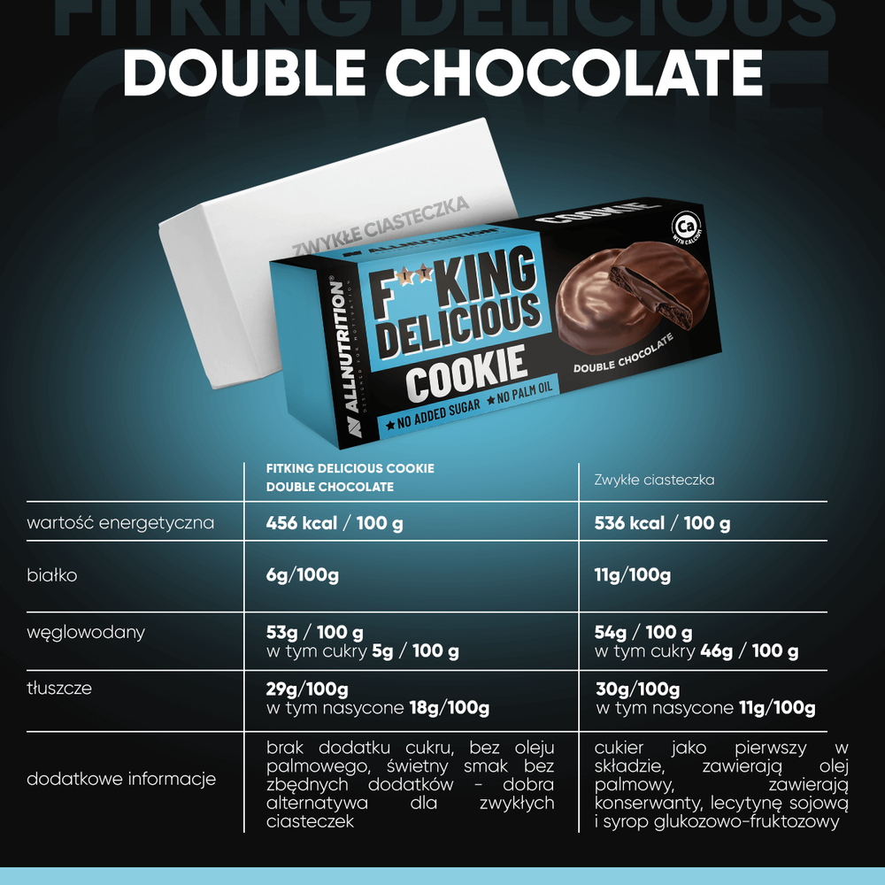 Allnutrition Fitking Delicious Cookie Double Chocolate Kruche Ciasteczka z Nadzieniem Czekoladowym 128g