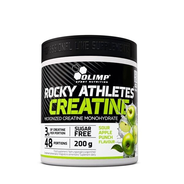 Olimp Nutrition Rocky Athletes Creatine Monohydrate Powder for Physical Performance with a Sour Apple Punch Flavour 200g