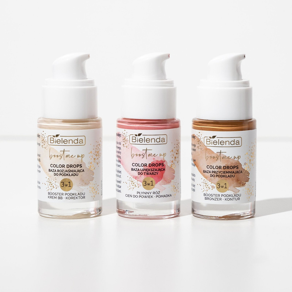Bielenda Boost Me Up Color Drops Baza Przyciemniająca 3w1 Booster Podkładu Bronzer Kontur 15ml