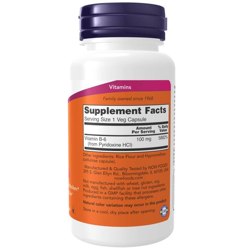 Now Foods Vitamin B-6 100mg Wspiera Układ Nerwowy 100 Kapsułek