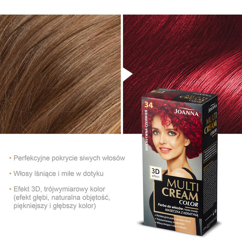 Joanna Multi Cream Color 3D Effect Hair Dye with Long-Lasting Effect No. 34 Intense Red 1 Piece