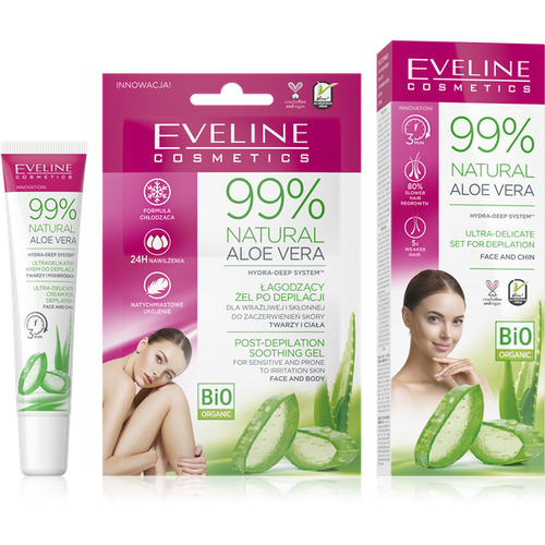 Eveline 99% Natural Aloe Vera Zestaw do Depilacji Twarzy i Podbródka z Żelem Łagodzącym 1szt