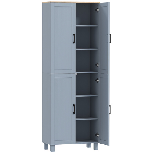 HOMCOM Freestanding Kitchen Cupboard, 4-Door Storage Cabinet with Adjustable Shelves, Modern Kitchen Pantry for Dining Room, 170cm, Grey Wood Effect