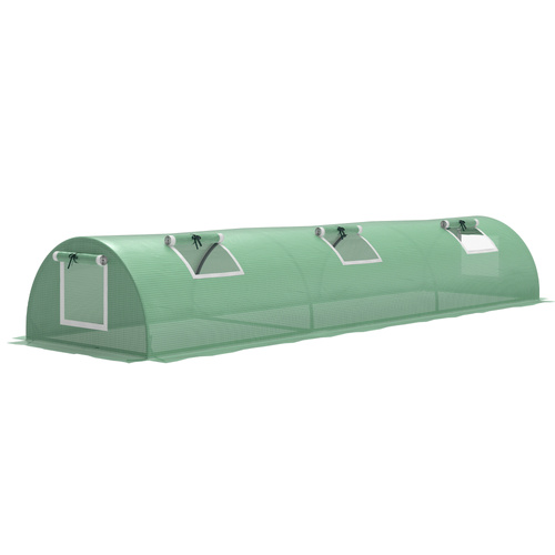 Outsunny Mini Greenhouse, Portable Tunnel Green House, Green Grow House Steel Frame with 5 Mesh Windows, 3 M, Green