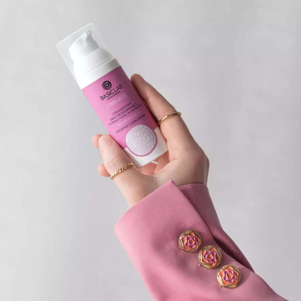 BasicLab Ceramide Light Regenerating Cream with 5% Probiotic and 3% Panthenol for all Skin Types for Day and Night 50ml