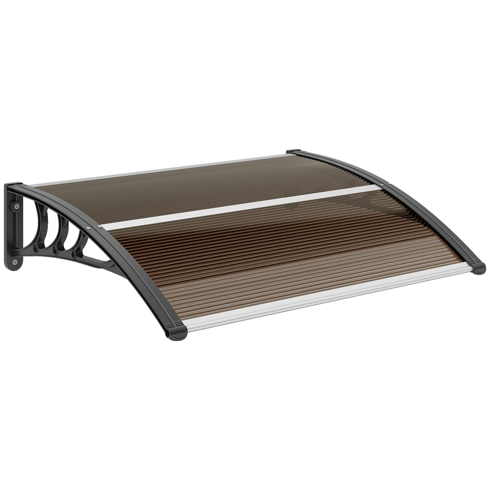 Outsunny Front Door Canopy Outdoor Awning Aluminium Rigid Plastic Polycarbonate Rain Shelter UV Water Rain Resistant 100 x 75cm Brown