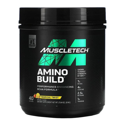 MuscleTech Amino Build BCAA Amino Acid Powder for Muscle Recovery and Strength Tropical Twist 614g