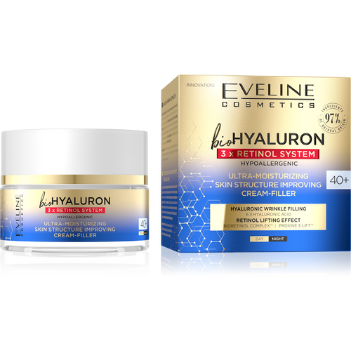 Eveline BioHyaluron 3x Retinol System Ultra Nawilżający Krem Wypełniający Poprawiający Strukturę Skóry 40+ 50ml